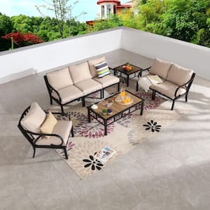 8-Piece Metal Outdoor Sectional Set with Beige Cushions