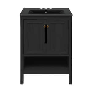 Chateau 24" Freestanding Bathroom Vanity in Black Oak with Black 3-Hole Centerset Sink Top