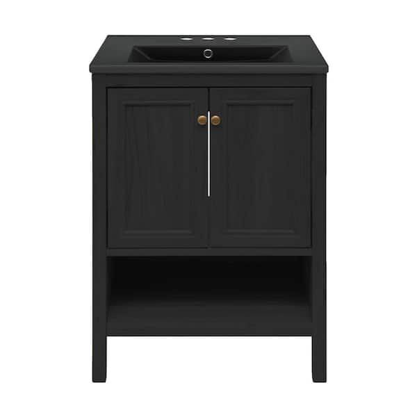 Chateau 24" Freestanding Bathroom Vanity in Black Oak with Black 3-Hole Centerset Sink Top