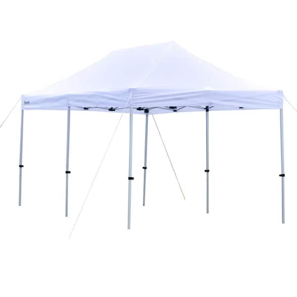 9.8 ft. x 19.7 ft. White Pop-Up Part Tent Canopy with 2-Level Adjustable Height, Weather-Resistant Roof, & Storage Bag