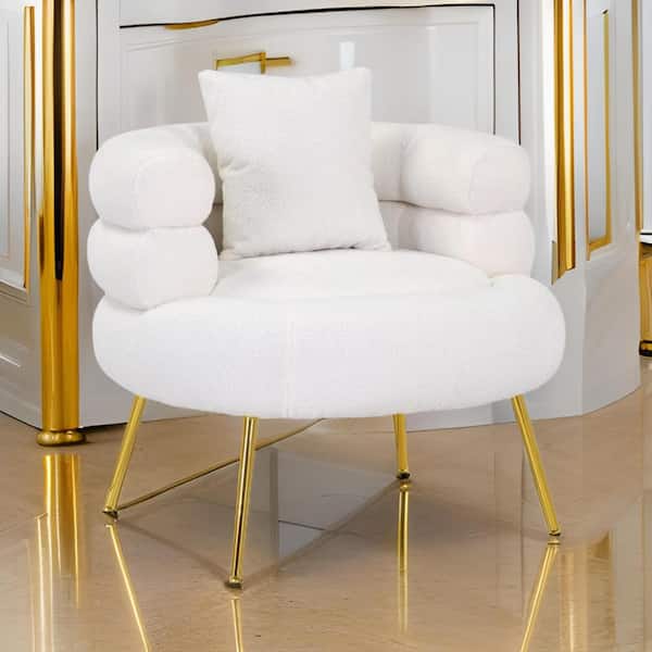Benjara Lisa Ivory and Gold Fabric Side Chair