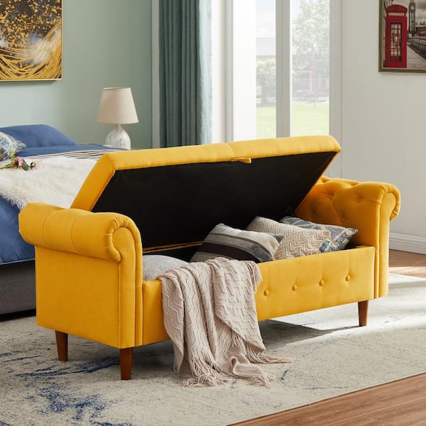 Storage Sofa In Yellow Upholstered