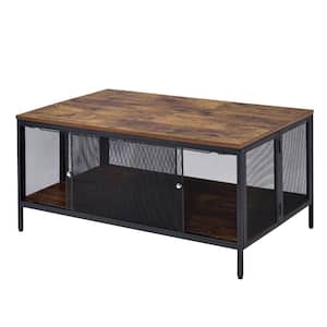 41 in. Brown Large Rectangle Wood Coffee Table with Bottom Shelf and Mesh Design with Storage