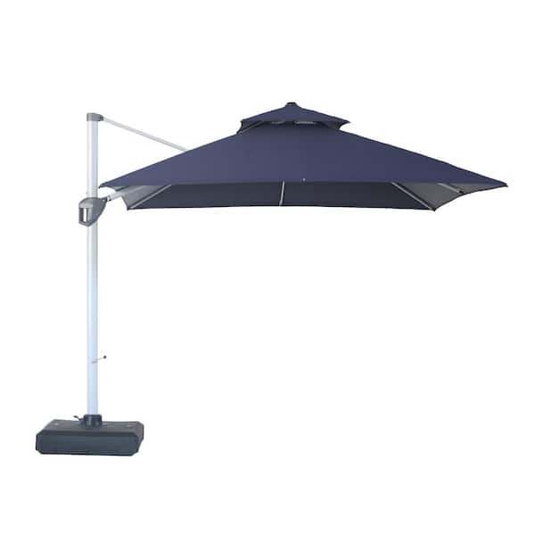 Clihome 10 ft. Outdoor Navy Blue Patio Cantilever Square Umbrella with Base, Protective Cover, 360-Degree Rotating Foot Pedal