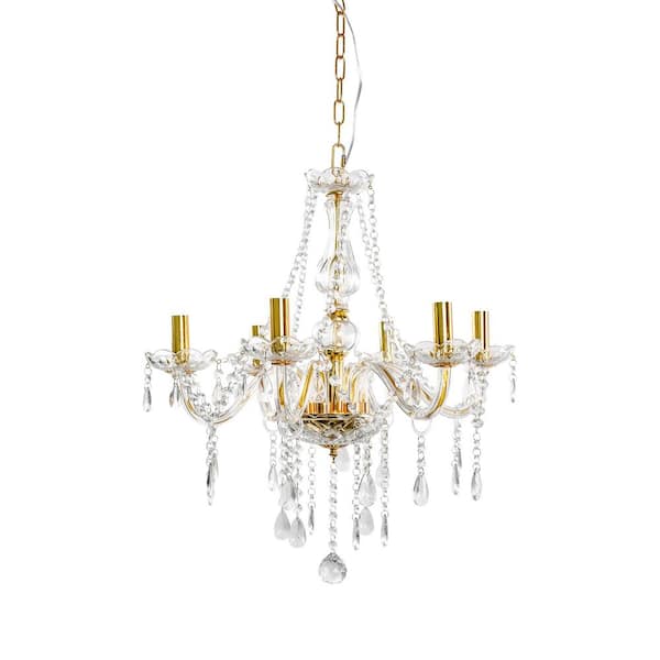 Briignite 6-Light Gold Candlestick Chandelier with K9 Crystal Shade for Living Room Dining Room