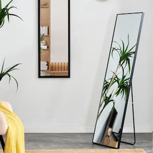 15 in. W x 58 in. H Black Solid Wood Frame Full-Length Mirror, Dressing Mirror, Floor Mounted Mirror, Wall Mounted