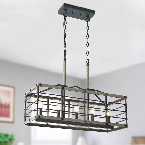 LNC Industrial 26 in. 5-Light Dark Gray Island Chandelier with Faux ...