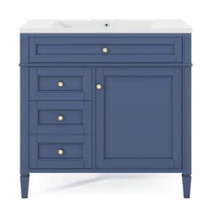 MR01 36.00 in. W x 18.00 in. D x 33.00 in. H Single Sink Freestanding Bath Vanity in Blue with White Solid Surface Top