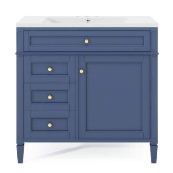 Sanlan MR01 36.00 in. W x 18.00 in. D x 33.00 in. H Single Sink Freestanding Bath Vanity in Blue with White Solid Surface Top