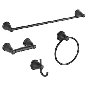 4-Piece Bath Hardware Set with Towel Ring Toilet Paper Holder Towel Hook and 24 or 18 in. Towel Bar in Matte Black
