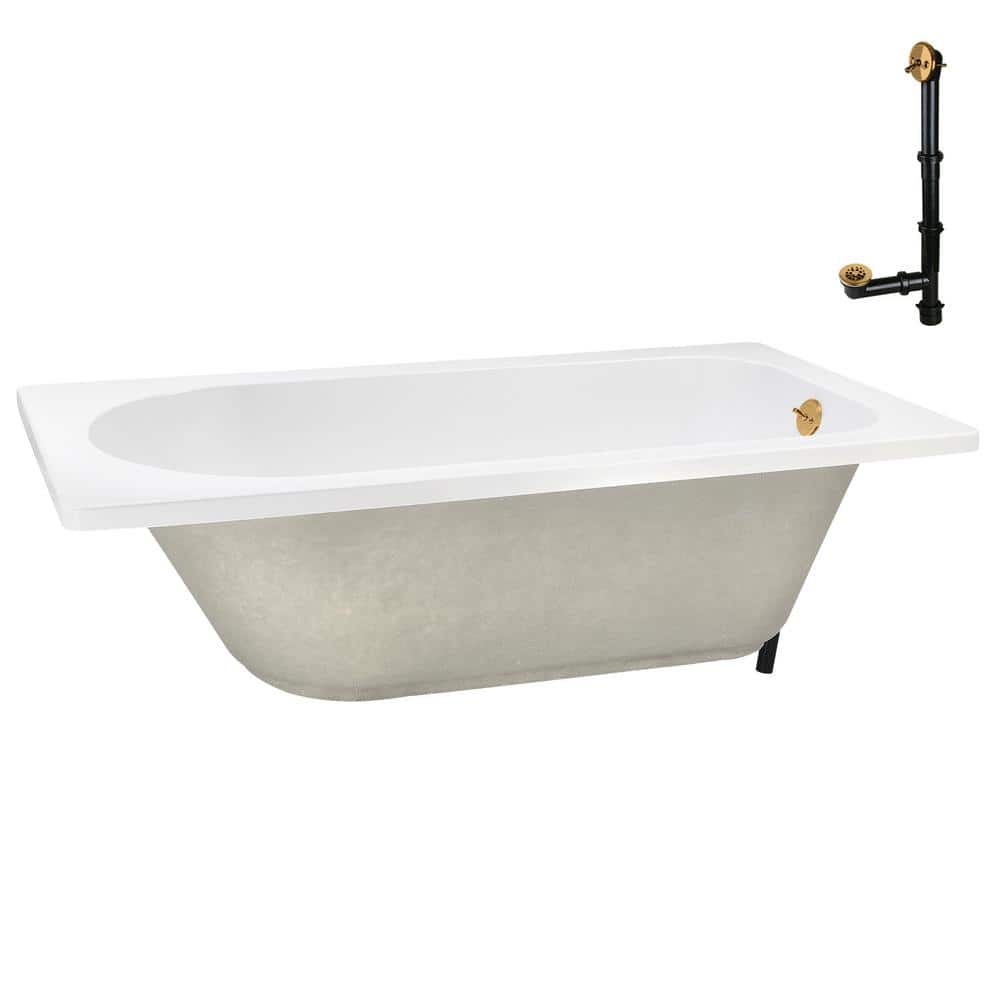 72" Glossy White Acrylic Drop-In Soaking Bathtub with Brushed Gold Trim