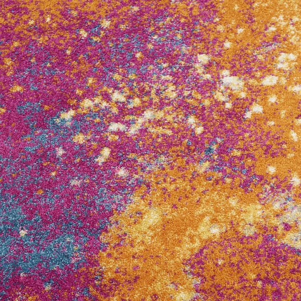 2 ft. x 12 ft.Blue Abstract Washable Area Rug