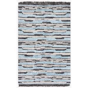 Kenya Charcoal/Blue Doormat 3 ft. x 5 ft. High-Low Flokati Striped Gradient Area Rug