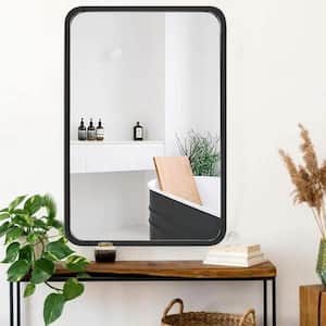 24 in. W x 32 in. H Rectangular Aluminum Framed for Wall Decorative Bathroom Vanity Mirror in Matte Black
