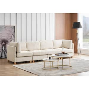 126 in. Square Arm 4-Piece Fabric Modern Straight Comfortable Multi-Person Sectional Sofa in Beige