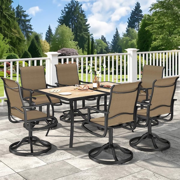 7-Piece Patio Dining Set with 28.4 in. H Metal Table and 6 Rotating Dining Chairs Outdoor Dining Ensemble