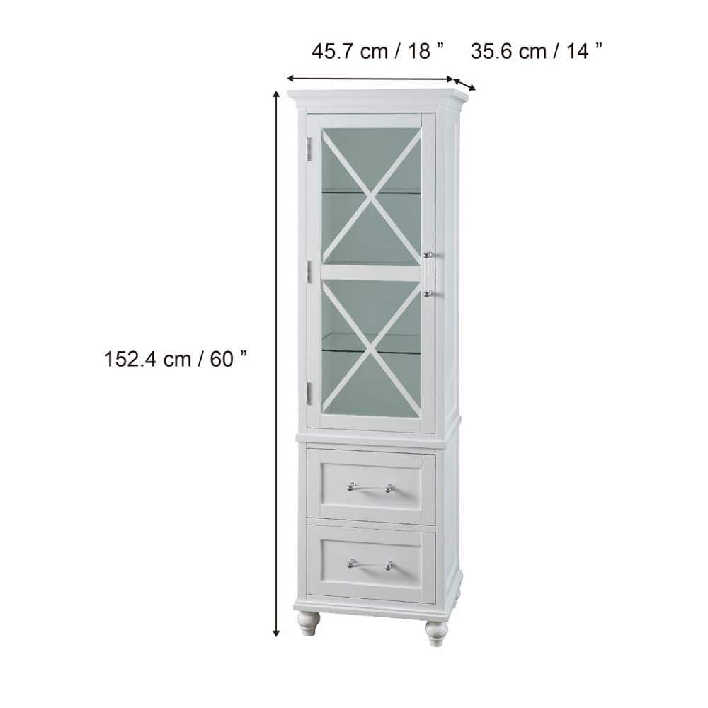 Blue Ridge 60" White Wooden Linen Tower with Adjustable Glass Shelves