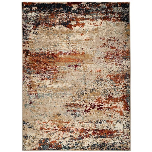Allure 8 x 10 Ivory/Orange Abstract Pattern Area Rug for High Traffic Living Room Dining Room Bedroom