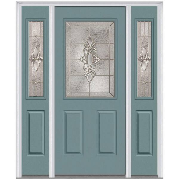 MMI Door 60 in. x 80 in. Heirloom Master Right-Hand Inswing 1/2-Lite Decorative Painted Steel Prehung Front Door with Sidelites