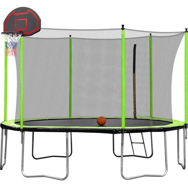 Basketball Hoop and Ladder BV Certificated Basketball Trampoline Merax 14 FT Round Trampoline with Safety Enclosure 
