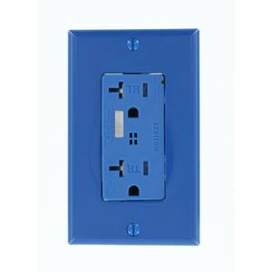 Decora Plus 20 Amp Commercial Grade Tamper Resistant Self Grounding Duplex Surge Outlet with Audible Alarm, Blue