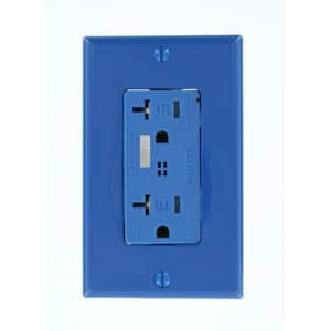 Decora Plus 20 Amp 125 V Surge Tamper Resistant Duplex Outlet/Receptacle w Alarm, Blue (1-Pack) T7380-B