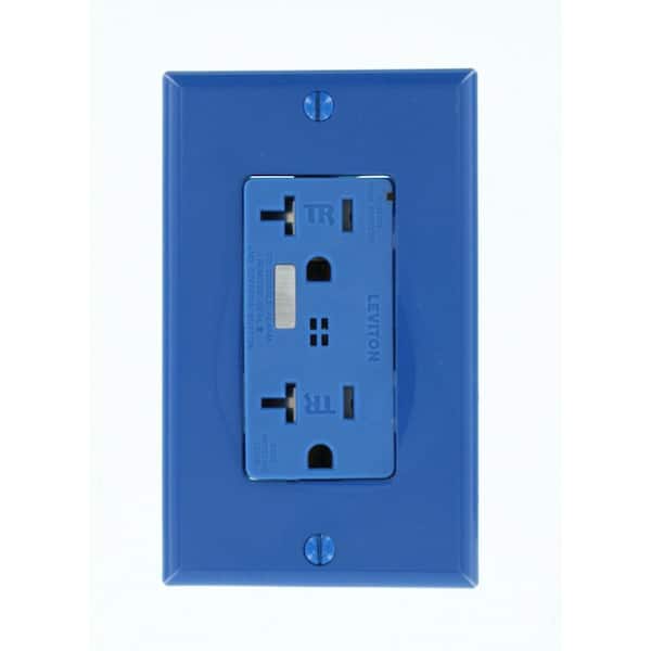 Decora Plus 20 Amp 125 V Surge Tamper Resistant Duplex Outlet/Receptacle w Alarm, Blue (1-Pack) T7380-B