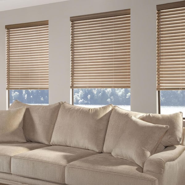 Custom Designer 2.5 in. Ultra Blackout Faux Wood Blinds for Windows