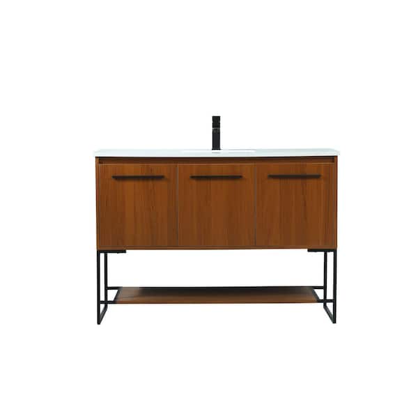 Unbranded Timeless Home 48 in. W Single Bath Vanity in Teak with Engineered Stone Vanity Top in Ivory with White Basin