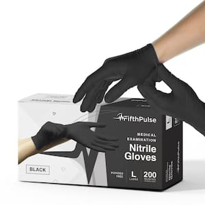 Large Nitrile Exam Latex Free and Powder Free Gloves in Black - Box of 200