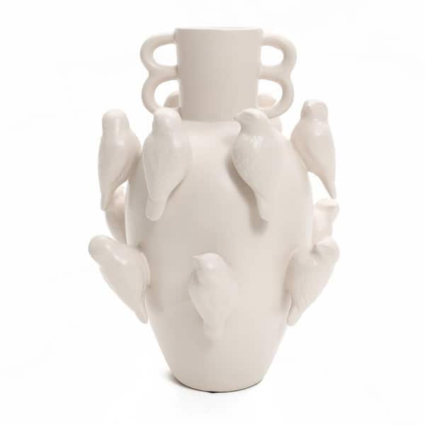 14.4 Classic White Ceramic Modern Birds Round Vase