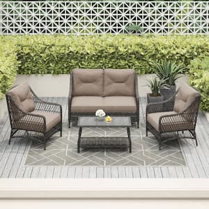 Vasconia Brown 4-Piece Wicker Outdoor Patio Conversation Set with Brown Cushions