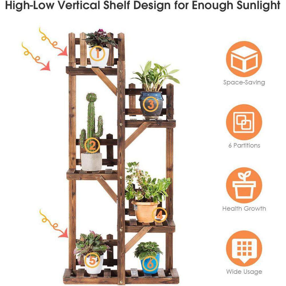 5-Tier Dark Brown Solid Fir Wood Plant Stand