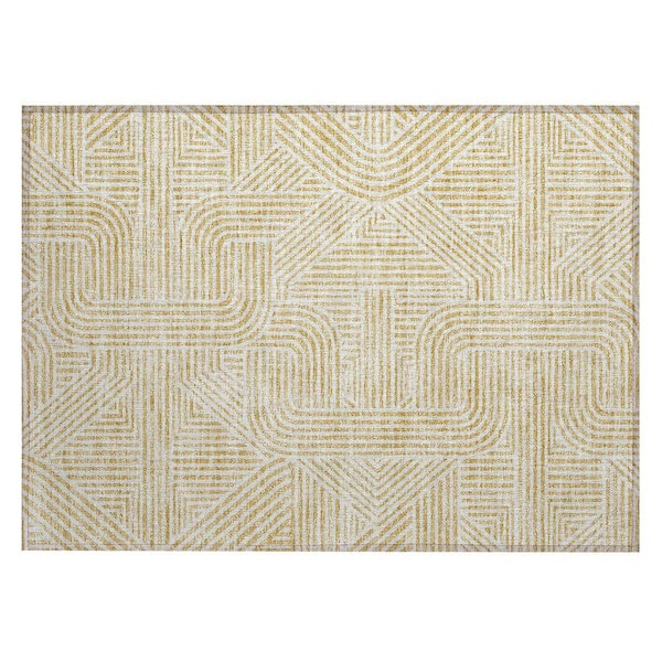 Chantille Machine Washable Indoor/Outdoor Abstract ACN917 Gold 1 ft. 8 in. x 2 ft. 6 in. Area Rug