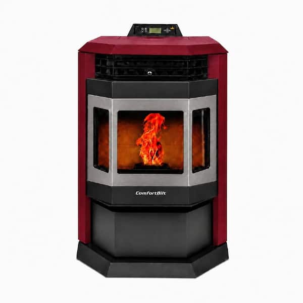 2,800 sq. ft. Pellet Stove with 55 lbs. Hopper in Burgundy and Stainless Steel Trim