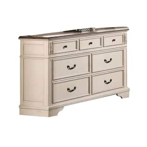 White, Black, and Brown 7-Drawer 62 in. Wide Dresser Without Mirror