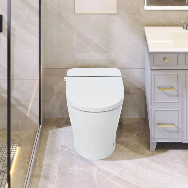 Elongated Bidet Toilet 1/1.28 GPF in White with Adjustable Temp Heated Seat Foot sensor Flush, White Night Light