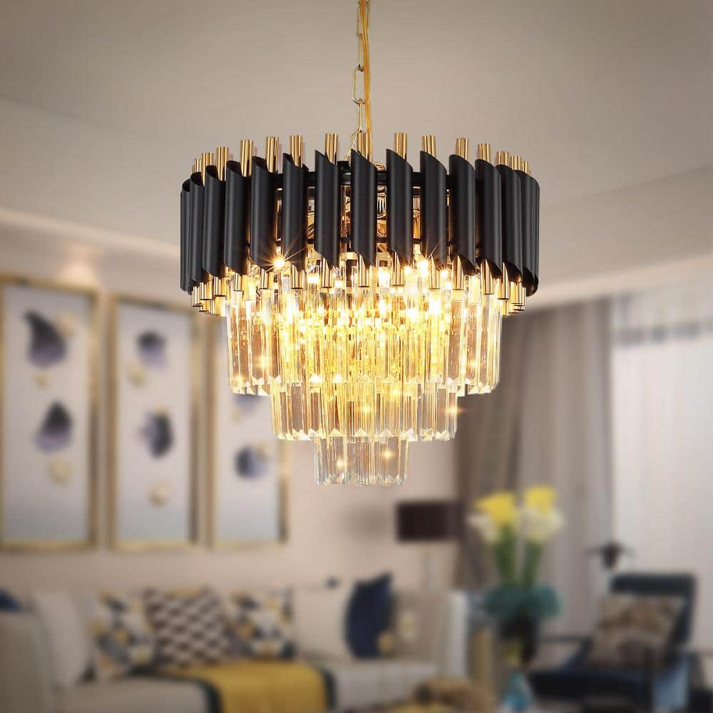 Modern 4-Light Tiered Crystal Chandelier Industrial Metal Tube Glam Pendant Ceiling Light for Kitchen Island Living Room price history on PriceWatchPro
