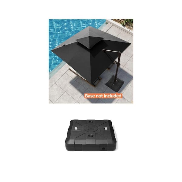 11 ft. x 11 ft. Black Cantilever Patio Umbrella and 260 lbs. Fillable Offset Umbrella Base with Wheels Combo