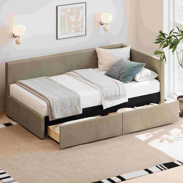 Green Twin Size Daybed with 2-Storage Drawers and Vertical Striped Design