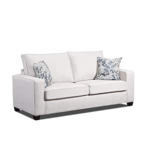 Relay Mist 78 in. Wide Square Arm Polyester Transitional Rectangle Sofa with Two Decorative Pillows in Off White
