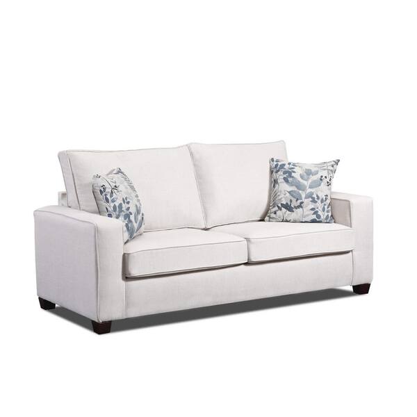 American Furniture Classics Relay Mist 78 in. Wide Square Arm Polyester Transitional Rectangle Sofa with Two Decorative Pillows in Off White