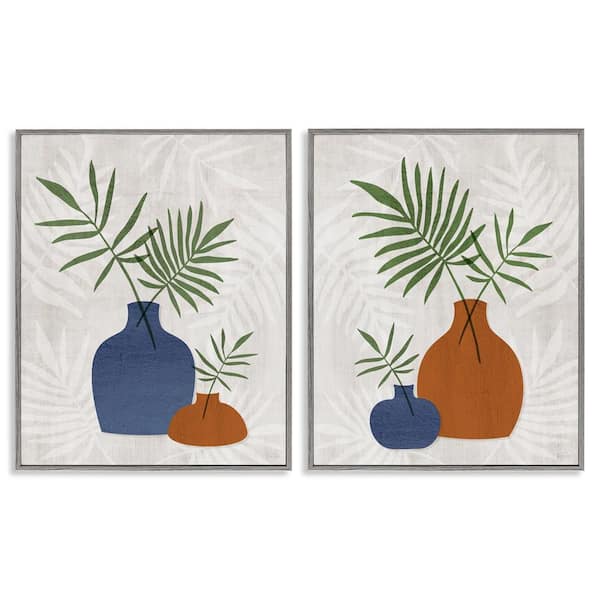 Stupell Industries Midcentury Palm Vases by Natalie Carpentieri 2-Pieces Gray Framed Nature Giclee Art Print 30 in. x 24 in.