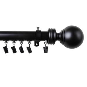 110 in. - 156 in. Telescoping Traverse Curtain Rod Kit in Black with Sphere Finial