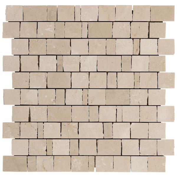 Heritage Crema 6 in. x 0.37 in. Hand Clipped Joint Honed Marble Mosaic Floor and Wall Tile Sample