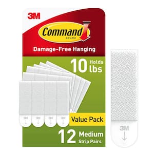 Medium Picture Hanging Strips, White, Damage Free Decorating, 12 Pairs