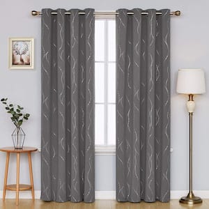 52 in. x 95 in. Gray Geometric Wave Stripe & Dots Blackout Indoor Curtain ( 2 Panels)