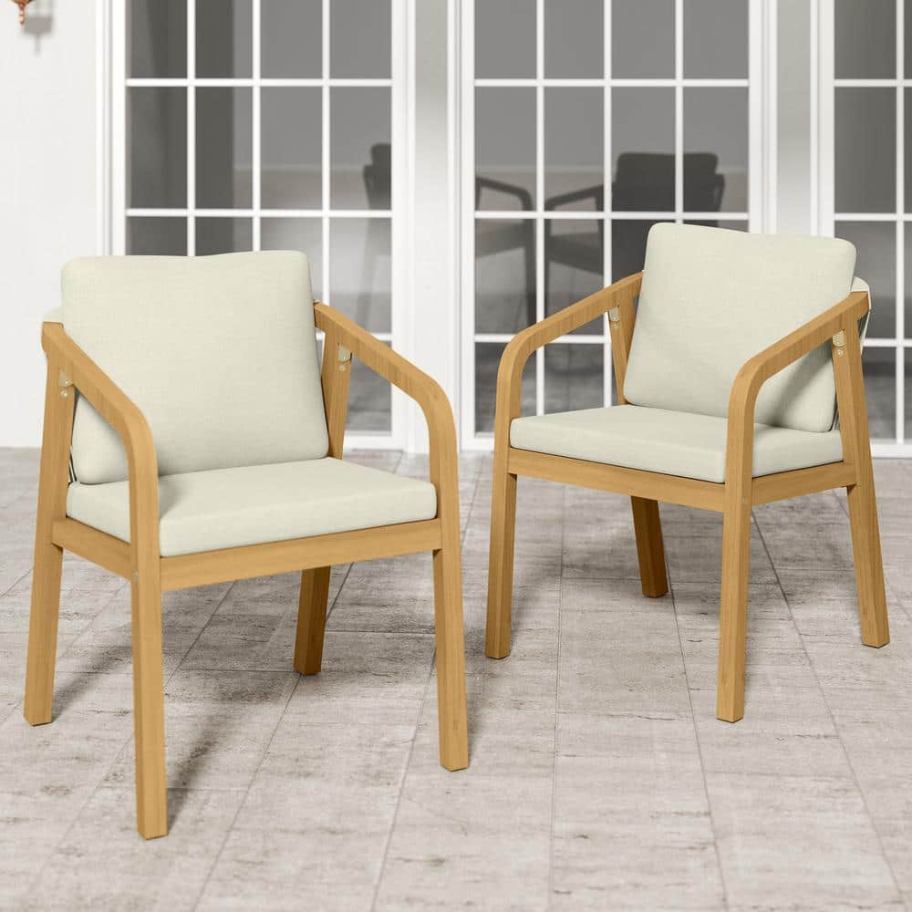 Acacia Wood Outdoor Patio Dining Chairs with Beige Cushions (2-Pack) price history on PriceWatchPro