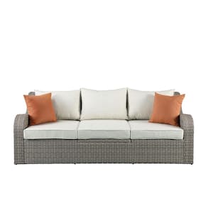 Salena Gray 3-Piece Wicker Outdoor Patio Sectional and Ottoman Set with Beige Fabric Cushion
