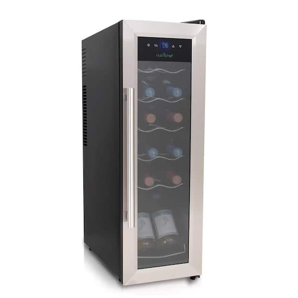 NutriChef 12-Bottle Home Wine Cooler Fridge Smart Wine Cooler Chilling Refrigerator with Digital Touchscreen Control